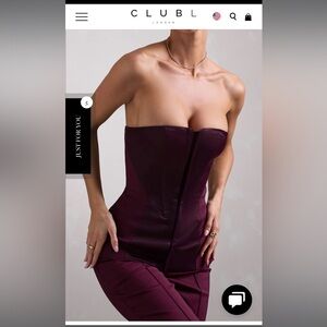 Club L London Illusive Burgundy Satin-Blend Strapless Panelled Corset Top
